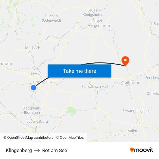 Klingenberg to Rot am See map