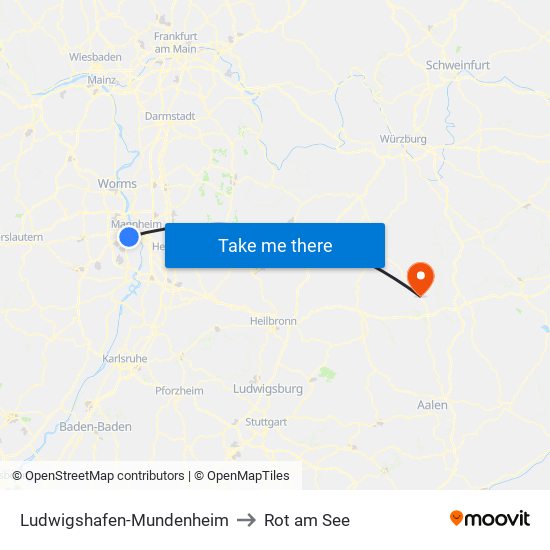 Ludwigshafen-Mundenheim to Rot am See map