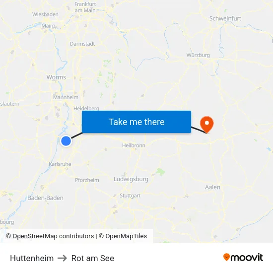 Huttenheim to Rot am See map