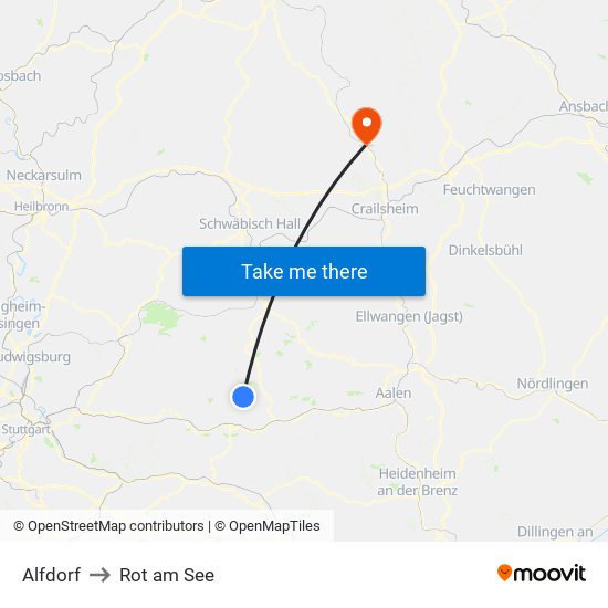 Alfdorf to Rot am See map