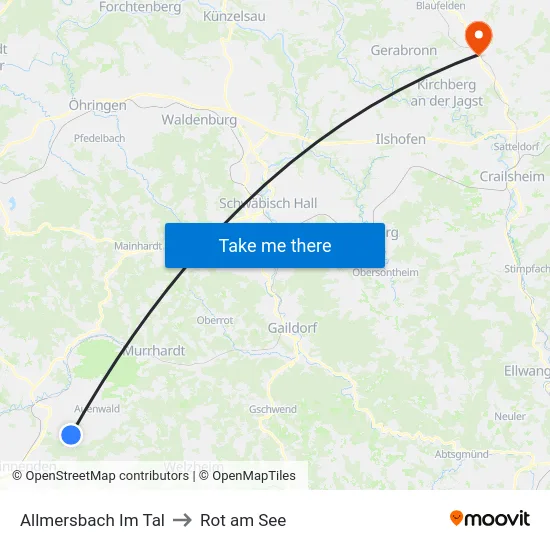 Allmersbach Im Tal to Rot am See map