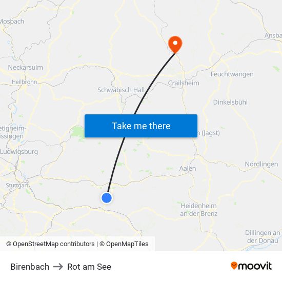 Birenbach to Rot am See map