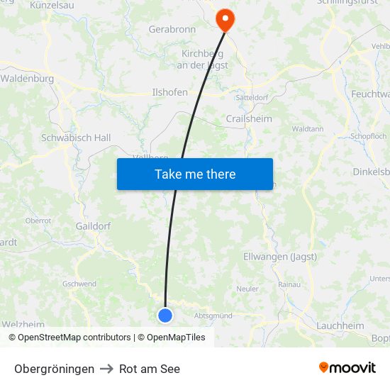 Obergröningen to Rot am See map