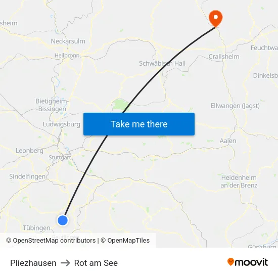 Pliezhausen to Rot am See map