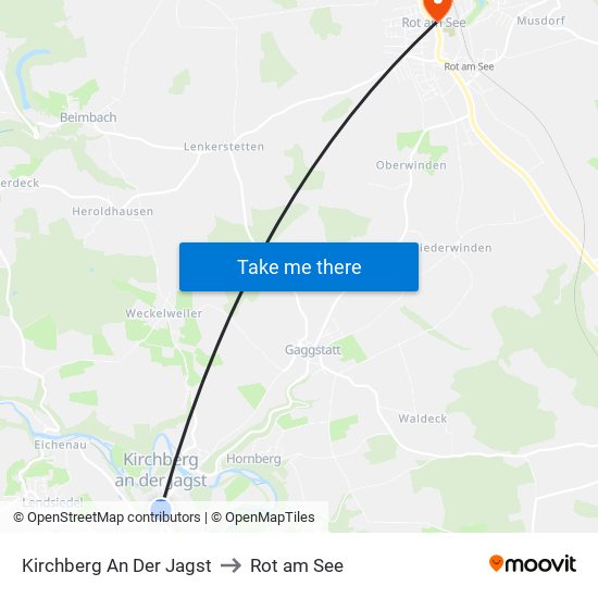 Kirchberg An Der Jagst to Rot am See map
