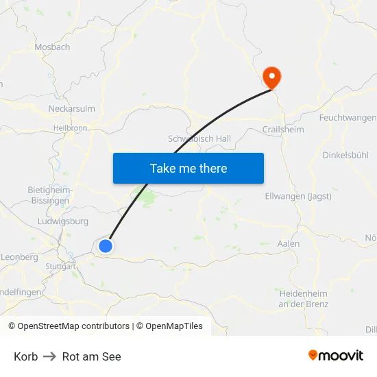 Korb to Rot am See map