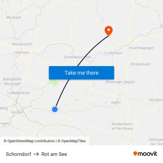 Schorndorf to Rot am See map