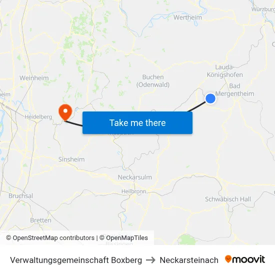 Verwaltungsgemeinschaft Boxberg to Neckarsteinach map