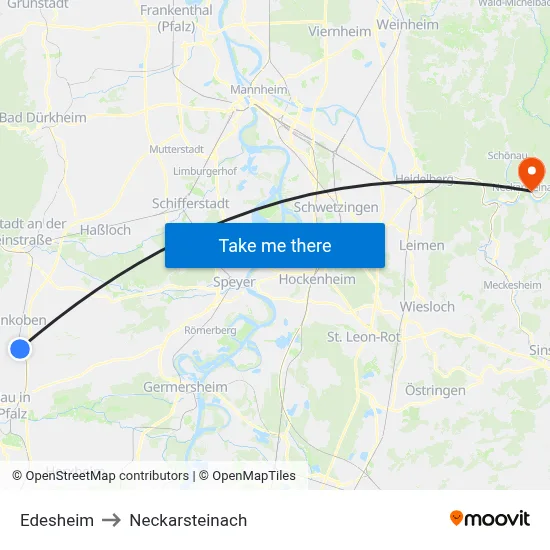 Edesheim to Neckarsteinach map