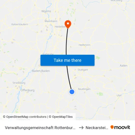 Verwaltungsgemeinschaft Rottenburg am Neckar to Neckarsteinach map