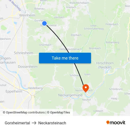 Gorxheimertal to Neckarsteinach map