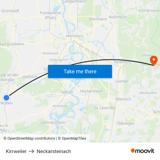 Kirrweiler to Neckarsteinach map