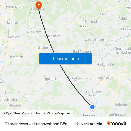 Gemeindeverwaltungsverband Bönnigheim to Neckarsteinach map