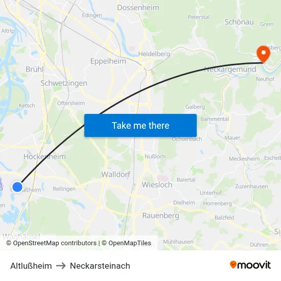 Altlußheim to Neckarsteinach map