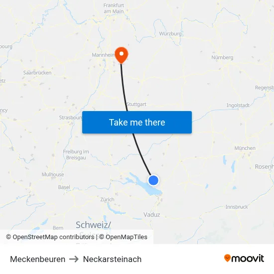 Meckenbeuren to Neckarsteinach map