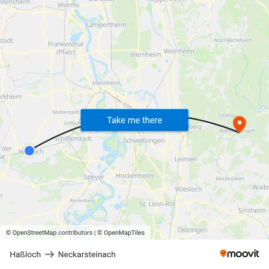 Haßloch to Neckarsteinach map