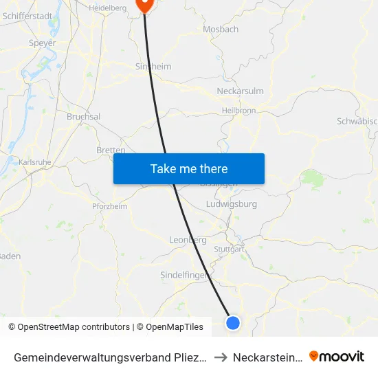 Gemeindeverwaltungsverband Pliezhausen to Neckarsteinach map
