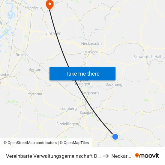Vereinbarte Verwaltungsgemeinschaft Der Stadt Kirchheim Unter Teck to Neckarsteinach map