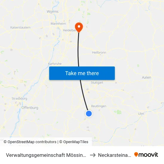 Verwaltungsgemeinschaft Mössingen to Neckarsteinach map