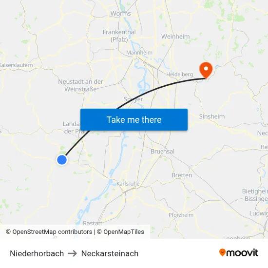 Niederhorbach to Neckarsteinach map
