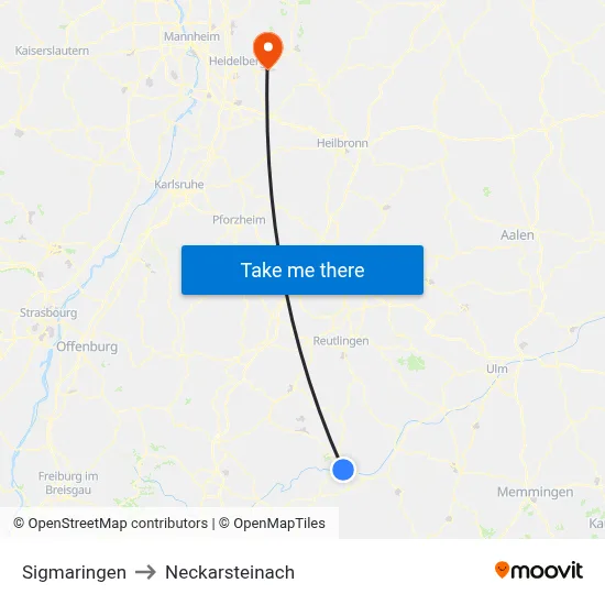 Sigmaringen to Neckarsteinach map