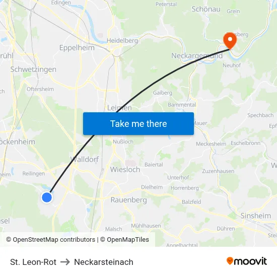 St. Leon-Rot to Neckarsteinach map