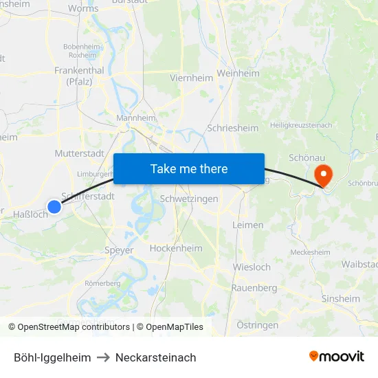 Böhl-Iggelheim to Neckarsteinach map