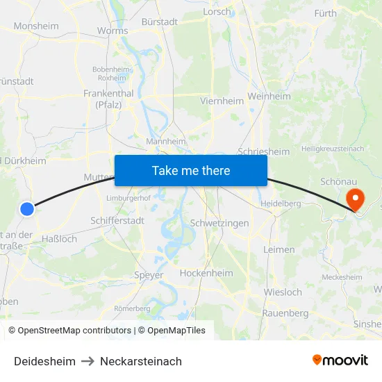 Deidesheim to Neckarsteinach map