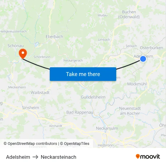 Adelsheim to Neckarsteinach map