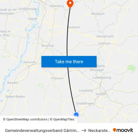 Gemeindeverwaltungsverband Gärtringen/Ehningen to Neckarsteinach map