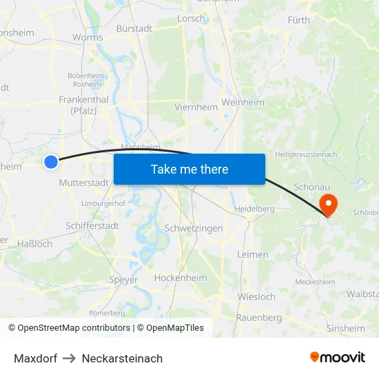 Maxdorf to Neckarsteinach map
