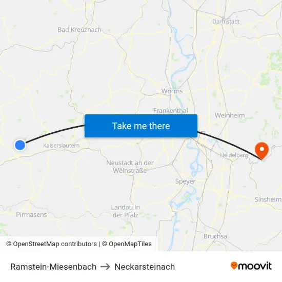 Ramstein-Miesenbach to Neckarsteinach map