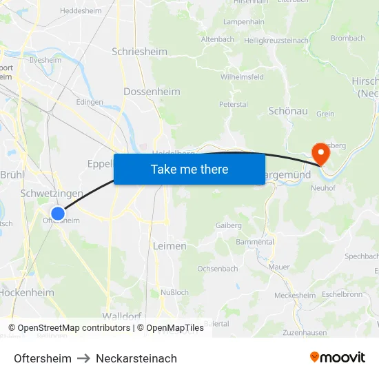 Oftersheim to Neckarsteinach map