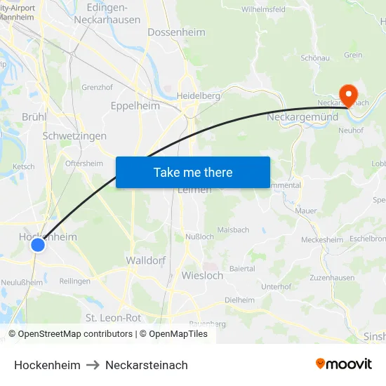 Hockenheim to Neckarsteinach map