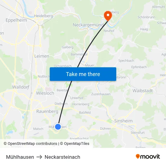 Mühlhausen to Neckarsteinach map