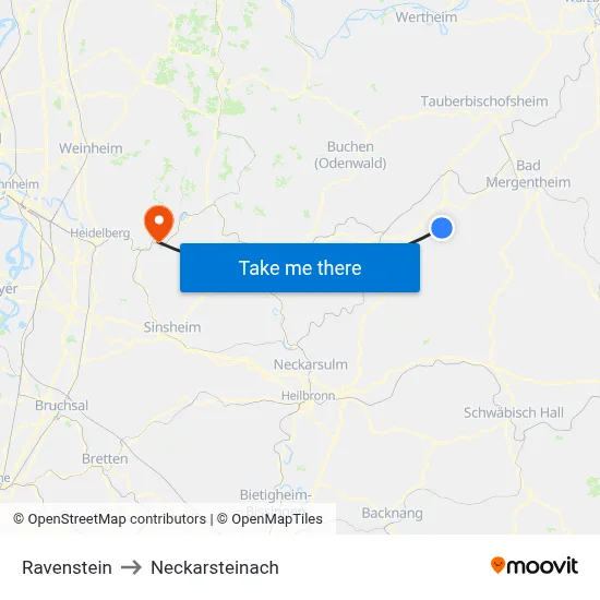 Ravenstein to Neckarsteinach map