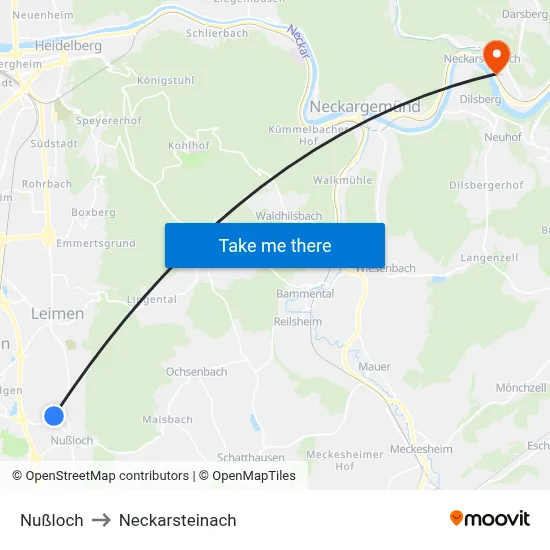Nußloch to Neckarsteinach map