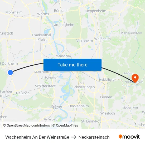 Wachenheim An Der Weinstraße to Neckarsteinach map