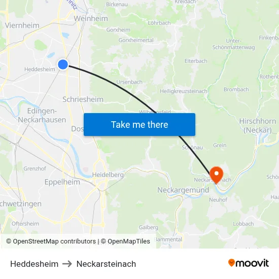 Heddesheim to Neckarsteinach map