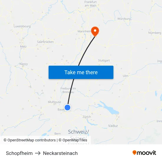 Schopfheim to Neckarsteinach map