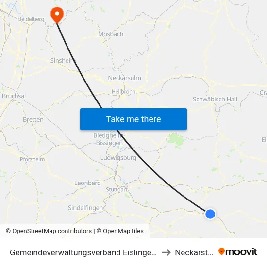 Gemeindeverwaltungsverband Eislingen-Ottenbach-Salach to Neckarsteinach map