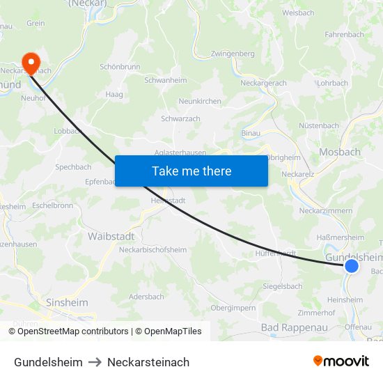 Gundelsheim to Neckarsteinach map