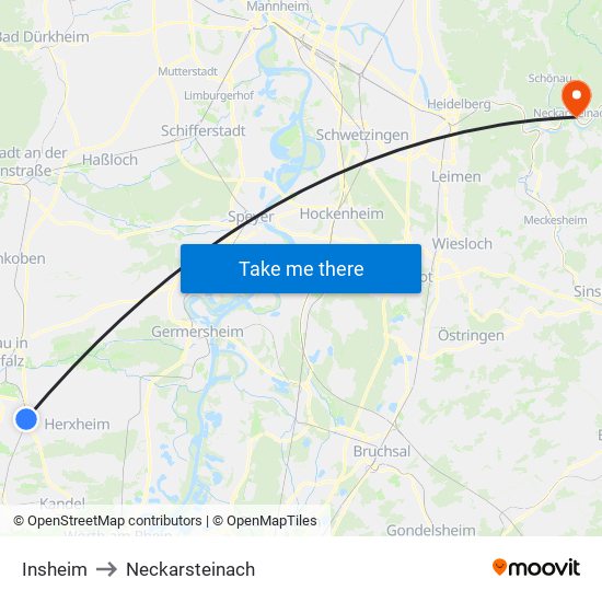 Insheim to Neckarsteinach map