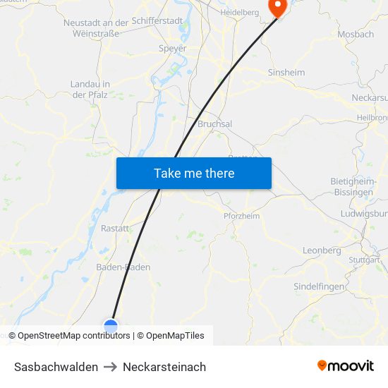 Sasbachwalden to Neckarsteinach map