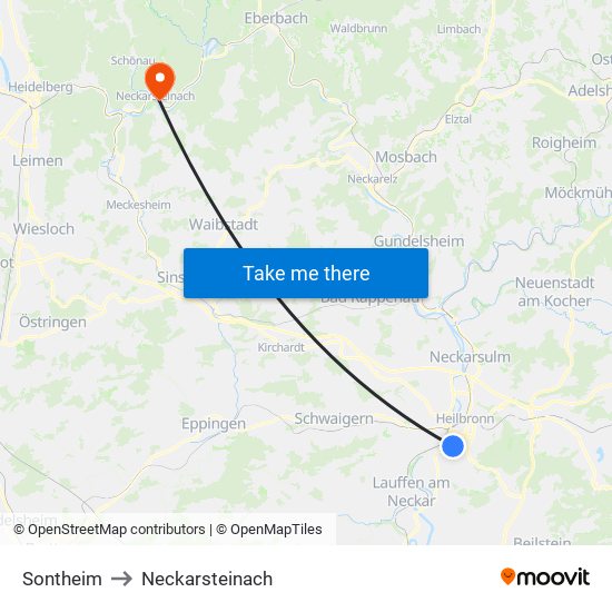 Sontheim to Neckarsteinach map