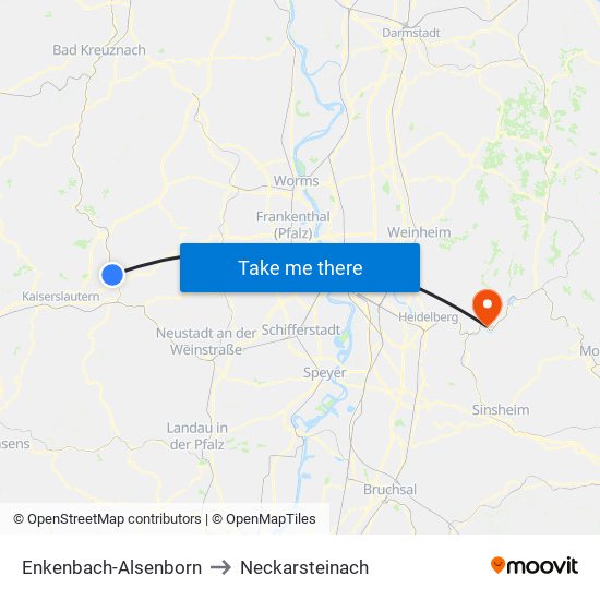 Enkenbach-Alsenborn to Neckarsteinach map