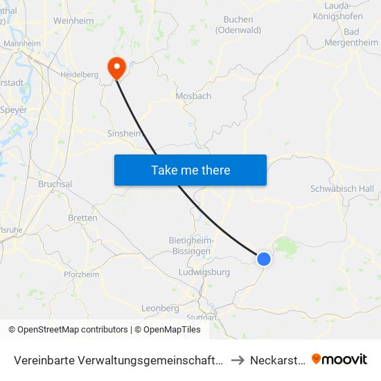 Vereinbarte Verwaltungsgemeinschaft Der Stadt Backnang to Neckarsteinach map