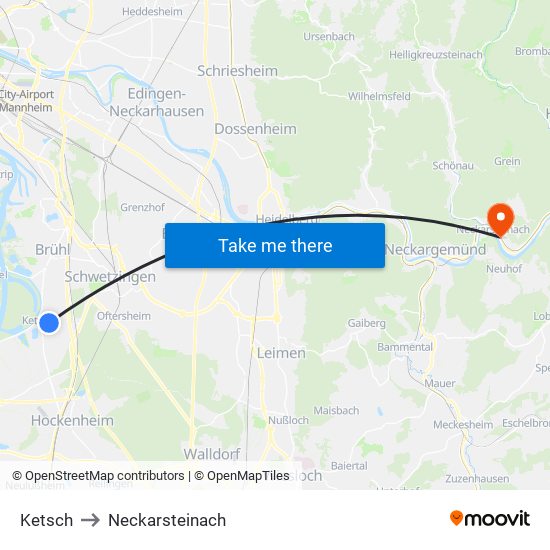 Ketsch to Neckarsteinach map