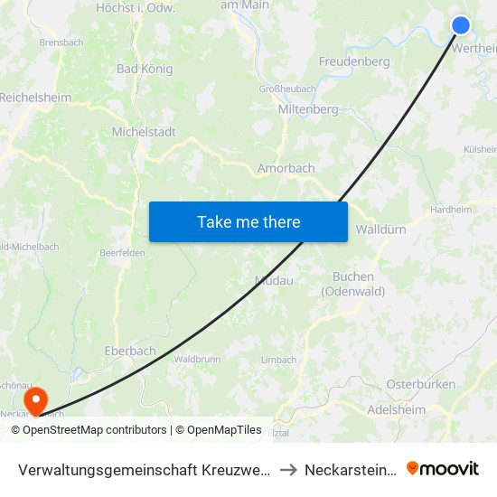 Verwaltungsgemeinschaft Kreuzwertheim to Neckarsteinach map