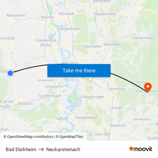 Bad Dürkheim to Neckarsteinach map